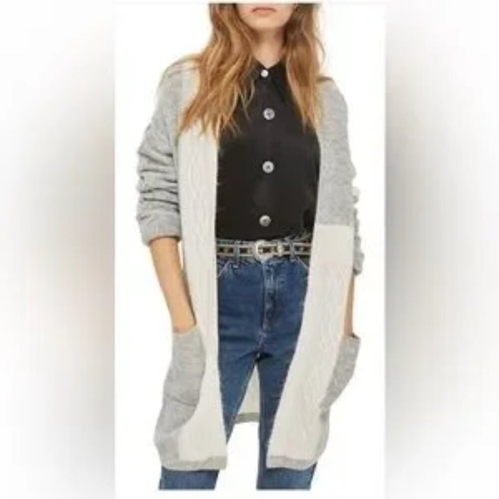 Topshop Patchwork Cable Knit Open Front Long Card… - image 3